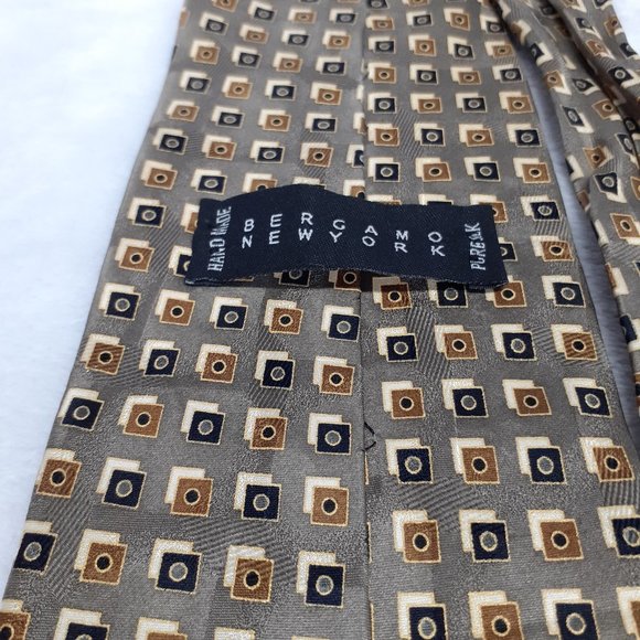 Bergamo New York Men's Tie Geometric Silk 61 Inch - Picture 4 of 6